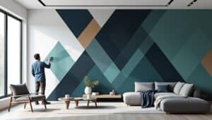 découvrez comment l'application d'une peinture géométrique foncée peut transformer votre intérieur en définissant un mur accent unique et moderne.