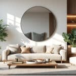 découvrez comment l'accrochage d'un grand miroir mural rond peut agrandir et sublimer la décoration de votre salon en apportant lumière et profondeur.