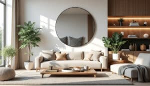 découvrez comment l'accrochage d'un grand miroir mural rond peut agrandir et sublimer la décoration de votre salon en apportant lumière et profondeur.