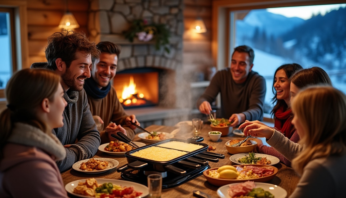 savourez une raclette conviviale dans un chalet chaleureux et profitez pleinement de vos séjours à la montagne.